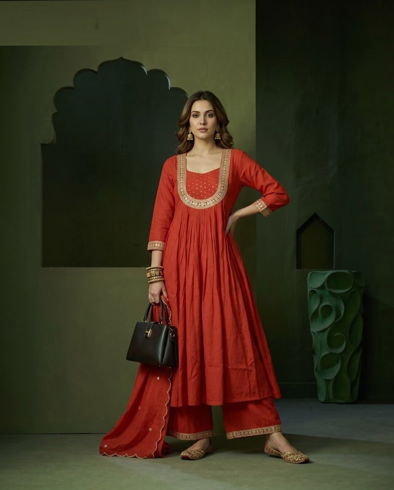 K 1324 By Naisha Mul Chanderi Kurti With Bottom Dupatta